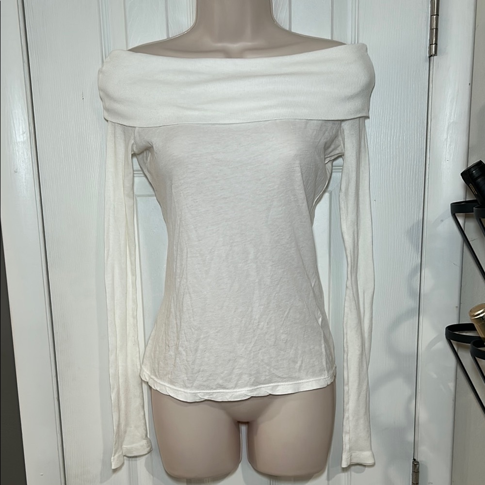 NEW James Perse Super soft Off-Shoulder White Long Sleeve Top size 2/S
